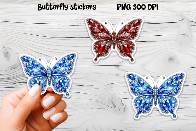 Diamond butterfly stickers | Precious stones butterfly PNG