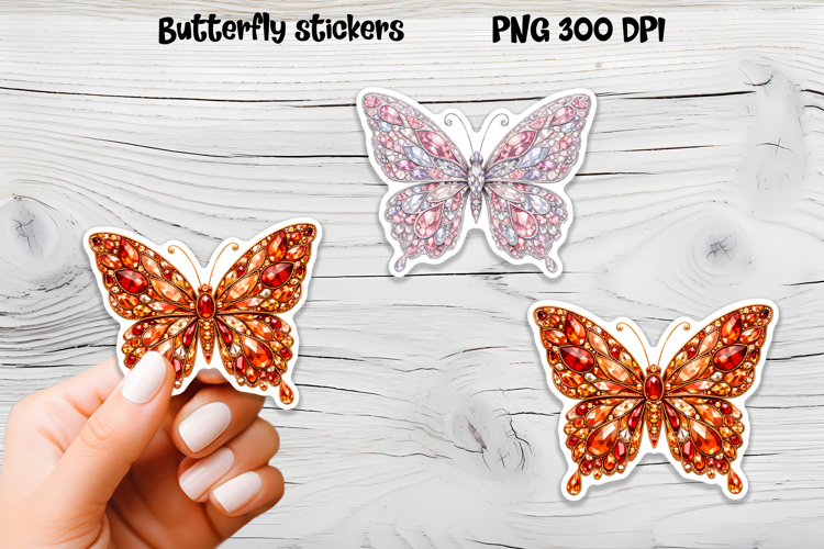 Diamond butterfly stickers | Precious stones butterfly PNG