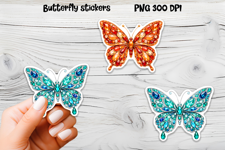 Diamond butterfly stickers | Precious stones butterfly PNG