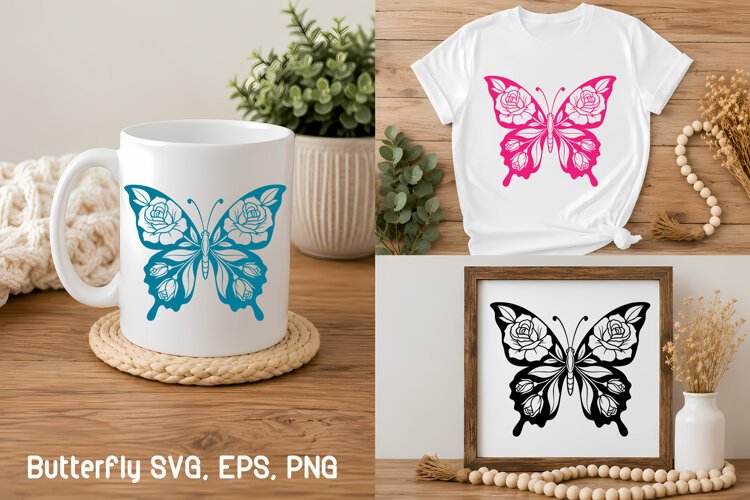Rose Butterfly Floral SVG Design example image 1