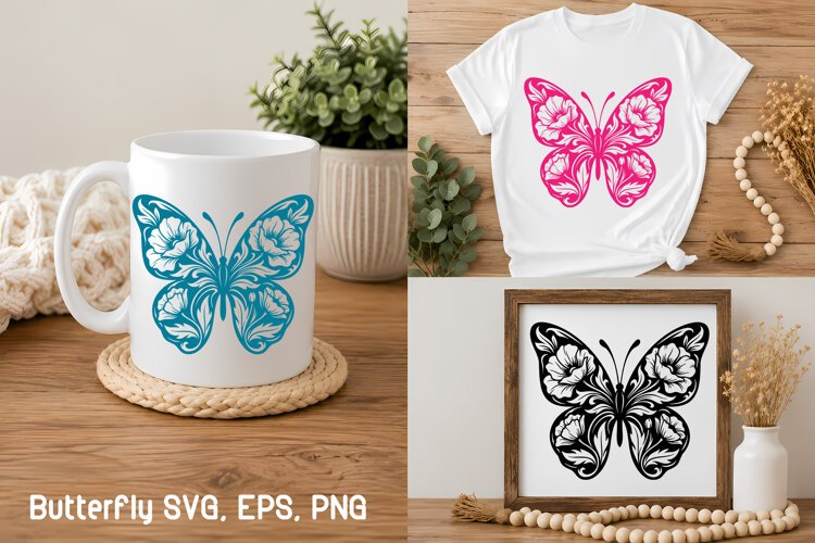 Poppy Butterfly Floral SVG Design example image 1