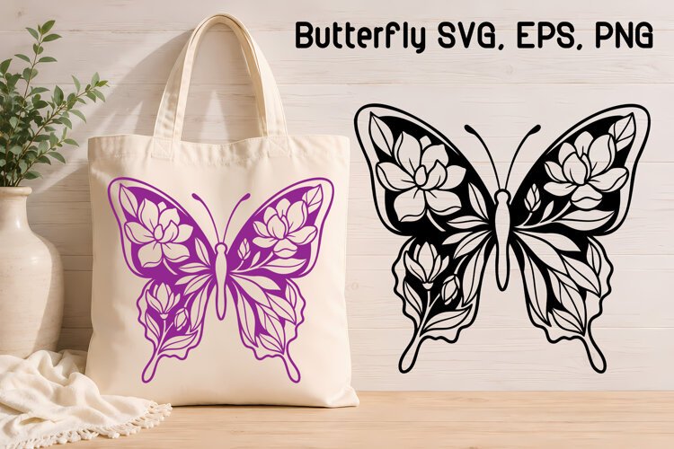 Magnolia Butterfly Floral SVG Design example image 1