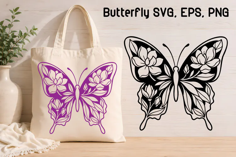 Magnolia Butterfly Floral SVG Design