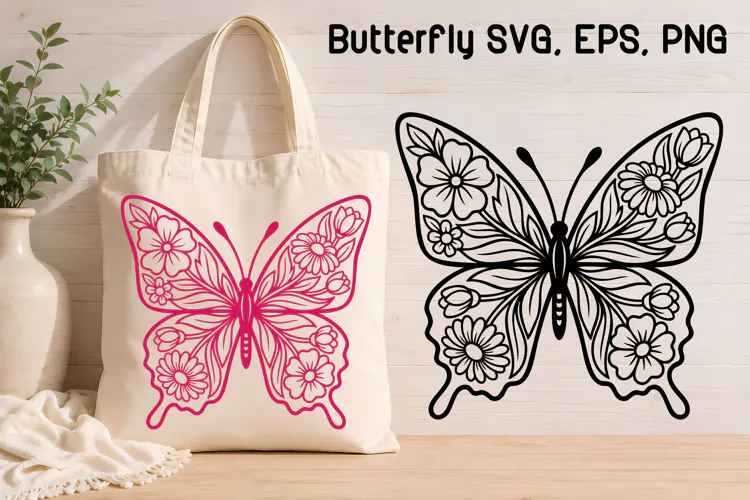 Garden Flower Butterfly SVG Design