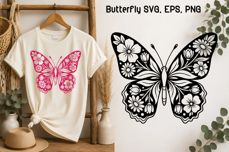 Wildflower Butterfly Floral SVG Design