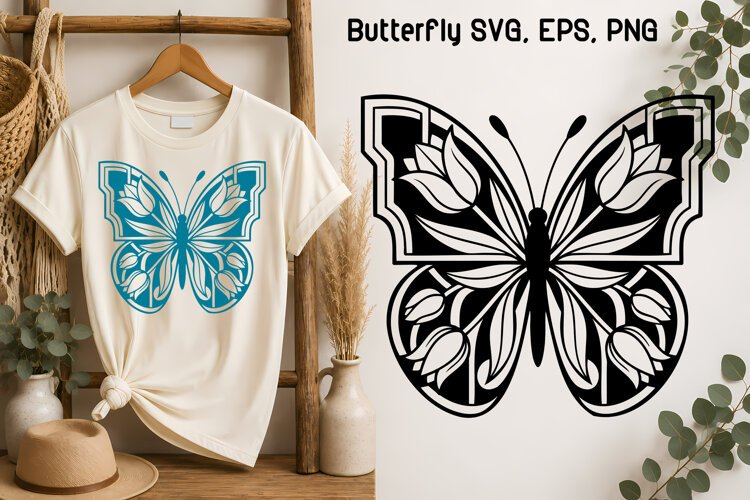 Tulip Butterfly Floral SVG Design example image 1