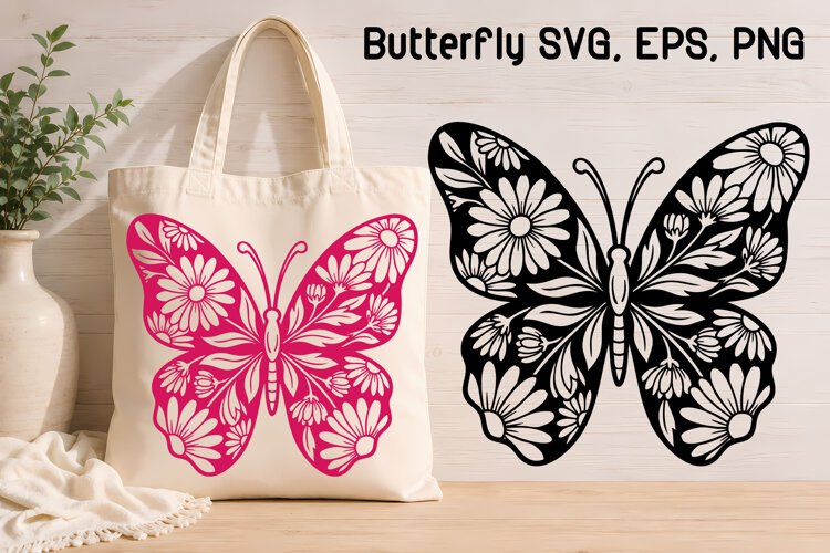 Daisy Butterfly Floral SVG Design example image 1