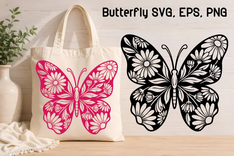 Daisy Butterfly Floral SVG Design