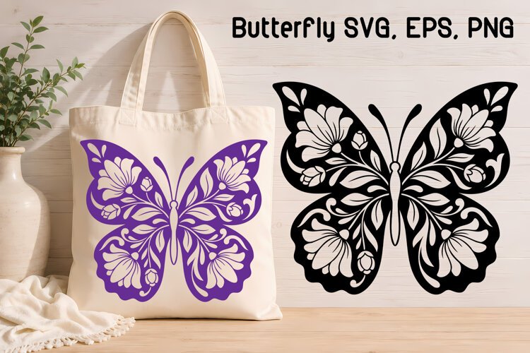 Botanical Butterfly Floral SVG Design example image 1
