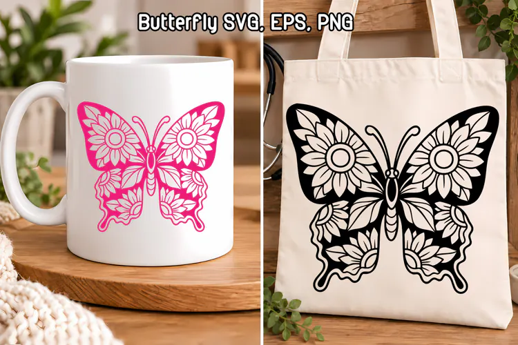 Sunflower Butterfly Floral SVG Design