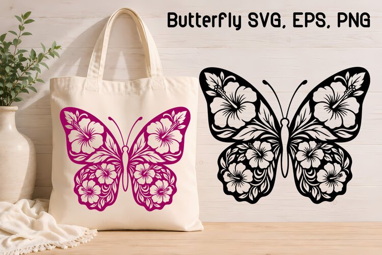 Hibiscus Butterfly Floral SVG Design example image 1