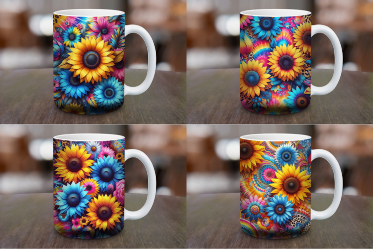 Mug Wrap Sublimation - neon sunflowers
