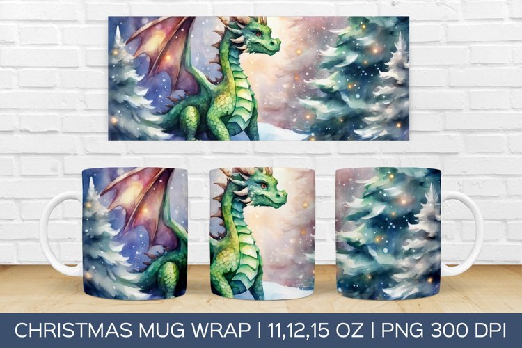 Christmas Dragon Mug Wrap | Christmas Sublimation Design example image 1