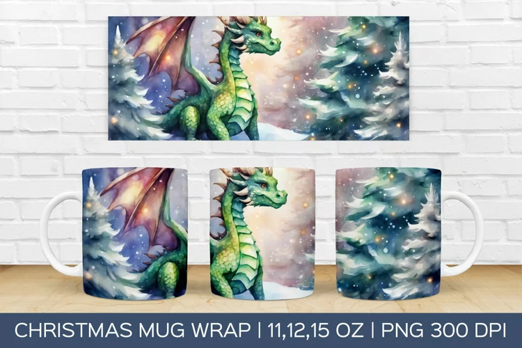 Christmas Dragon Mug Wrap | Christmas Sublimation Design