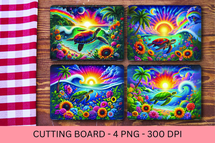 kitchen cutting board - turtle under the sea sunset