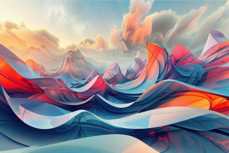 Surreal digital landscape at sunset