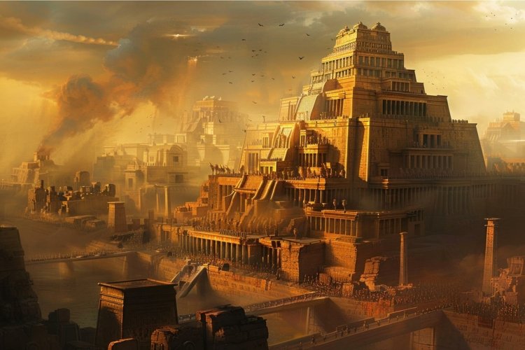 Majestic ancient cityscape at sunset example image 1