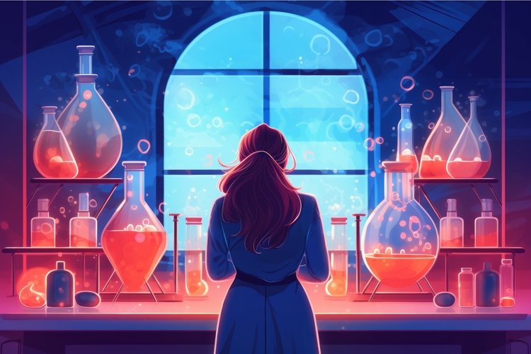 Chemist woman colorful illustration. Generate Ai