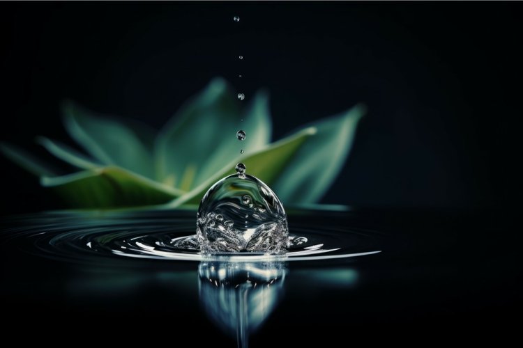 Water drop fall black green plant. Generate Ai example image 1