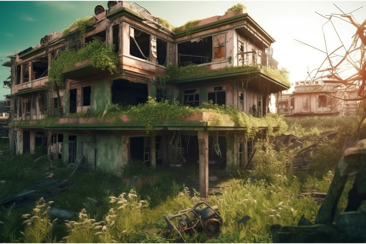 Abandoned post apocalypse city. Generate ai example image 1