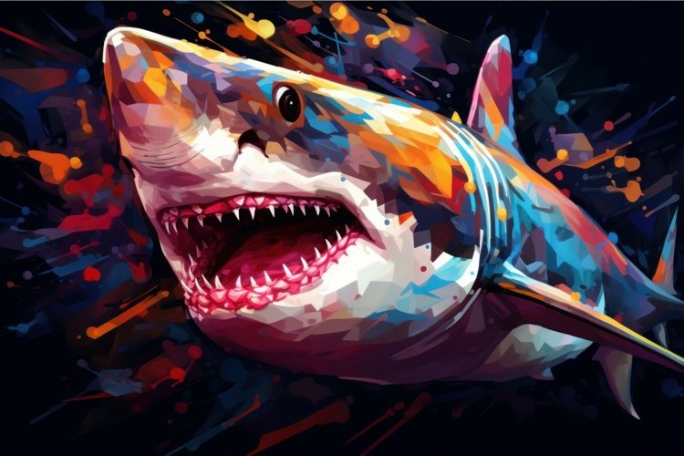 Whimsical abstract colorful 3d shark. Generate Ai example image 1