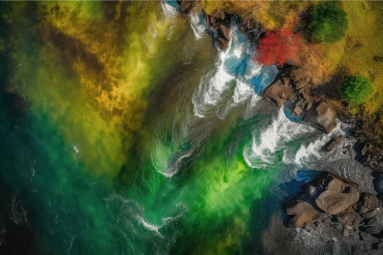 Aerial waterfall colorful. Generate Ai example image 1