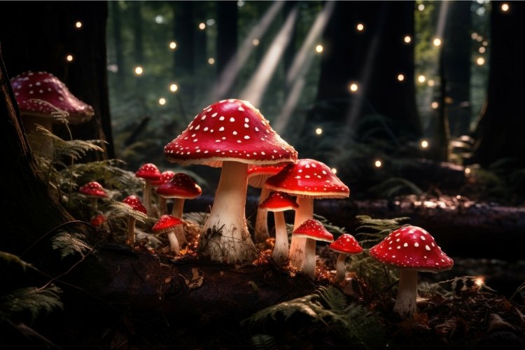 Colorful amanita muscaria. Generate Ai example image 1