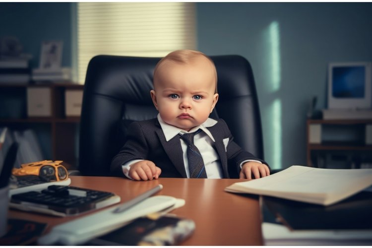 Serious baby boss office. Generate Ai example image 1
