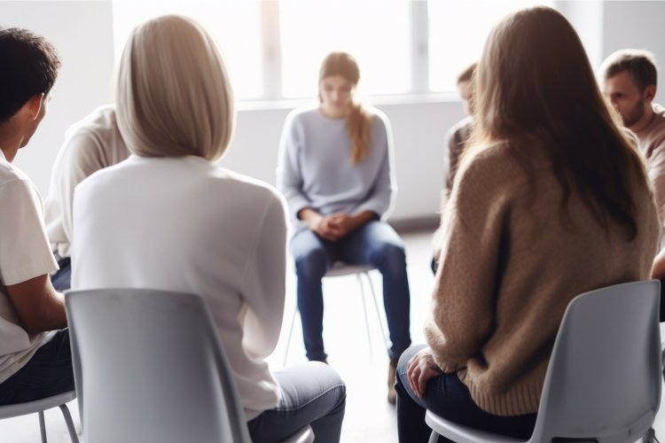 Back view support group session. Generate Ai example image 1