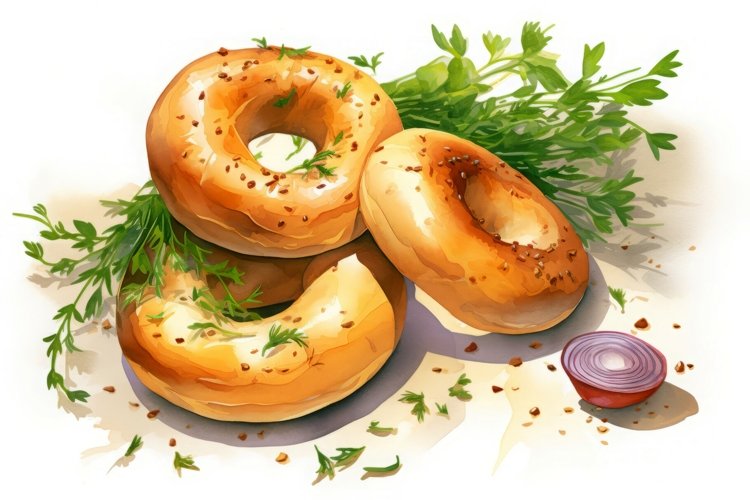 Herbs bagels illustration. Generate Ai example image 1