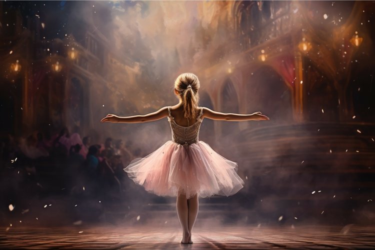 Graceful Ballerina small girl theater stage. Generate Ai