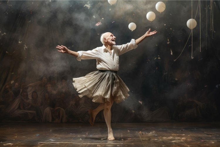 Dramatic Ballerina old man theater stage. Generate Ai example image 1