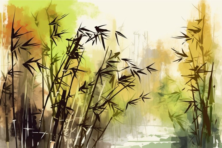 Bamboo watercolor painting. Generate ai example image 1