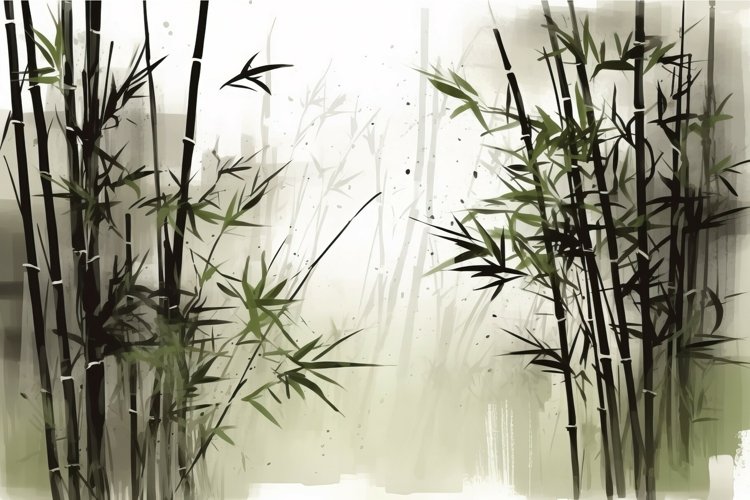 Bamboo branches watercolor painting. Generate ai example image 1