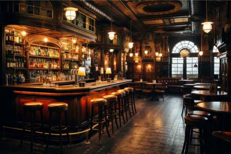 Cozy Bar interior vintage loft. Generate Ai