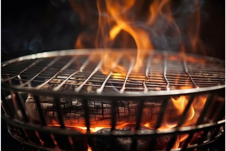 Barbecue grill with burning flames closeup photo. Generate a example image 1