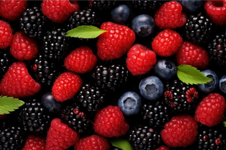 Juicy Berries red fruits mix. Generate Ai
