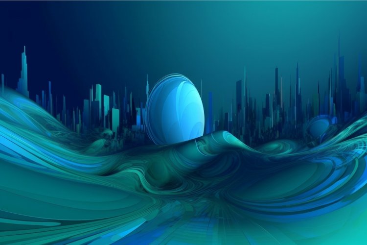 Blue background swirled shapes. Generate ai example image 1