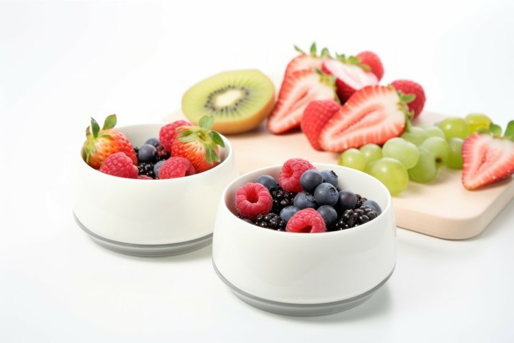 Bowl automatic yogurt maker with fruits. Generate Ai example image 1