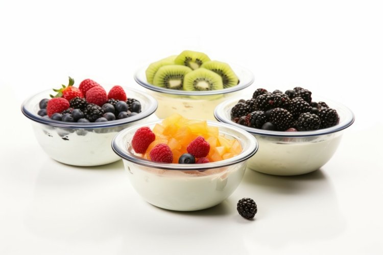 Bowl automatic yogurt maker with ingredient fruits. Generate example image 1