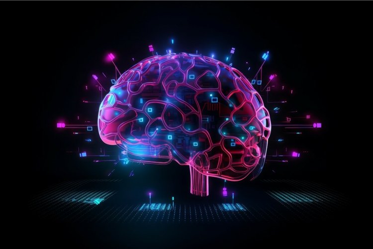 Brain technology neon. Generate Ai example image 1