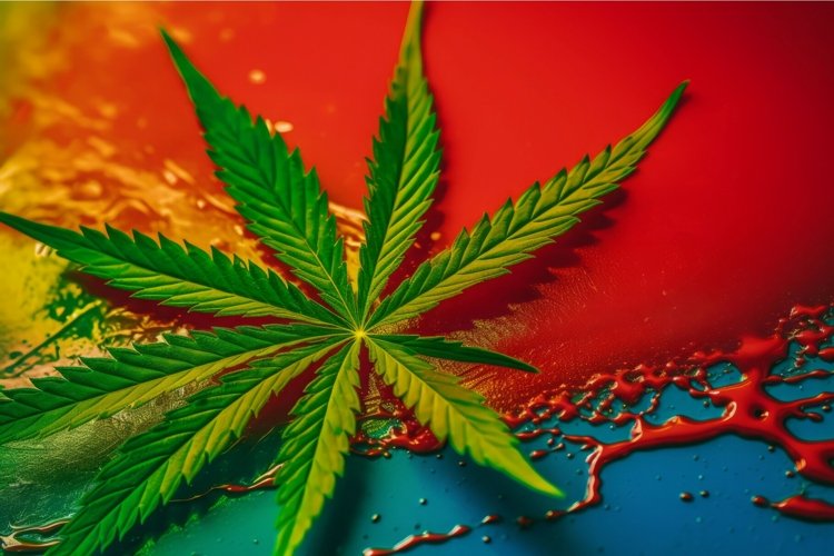 Cannabis colorful paint. Generate Ai example image 1