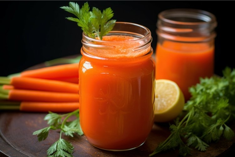 Refreshing Carrot juice pot. Generate Ai