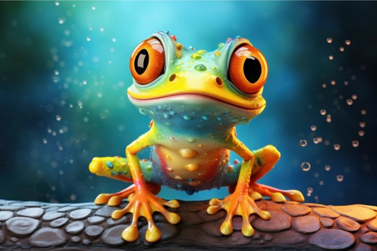 Cheerful Cute colorful bright frog. Generate Ai example image 1