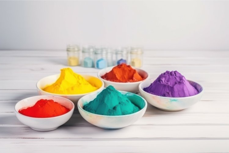 Ceramic bowl with colorful powder. Generate Ai example image 1