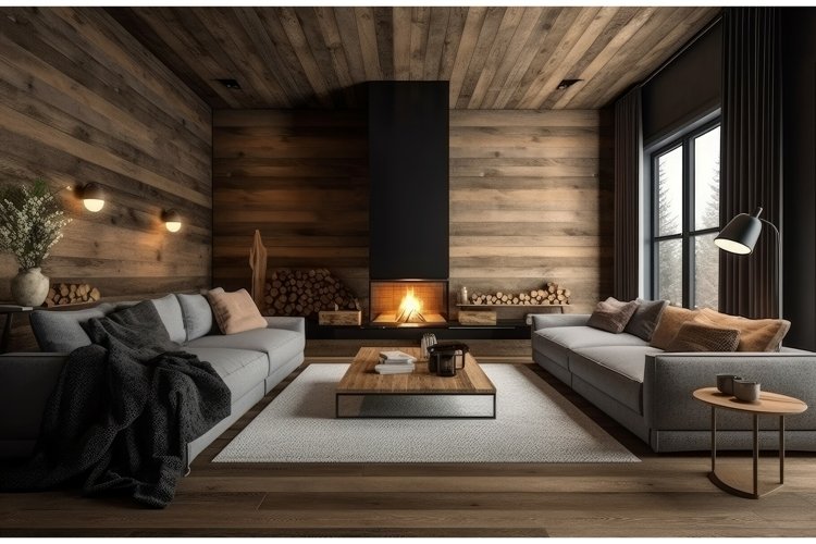 Chalet interior cozy. Generate Ai