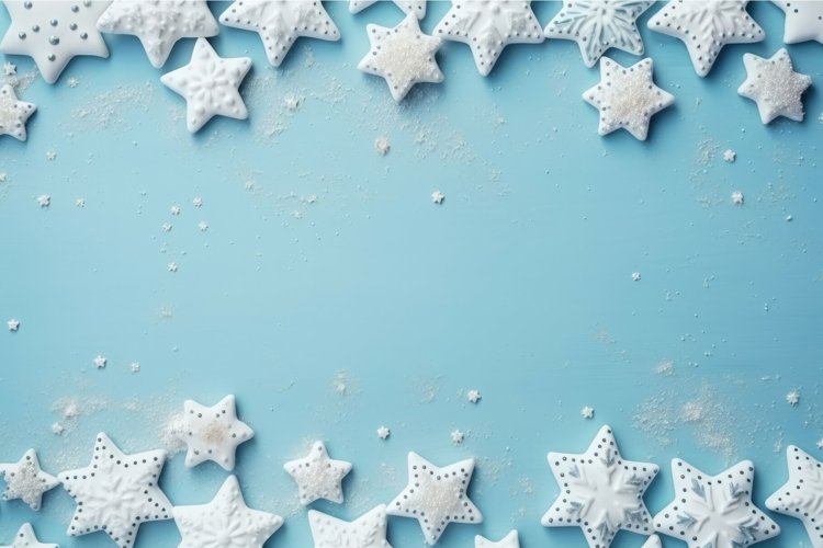 Christmas white blue stars background. Generate Ai example image 1