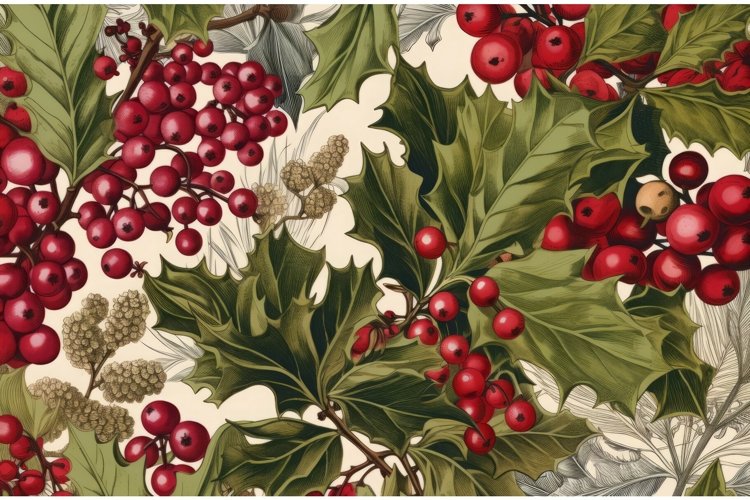 Christmas berries vintage card border. Generate Ai example image 1