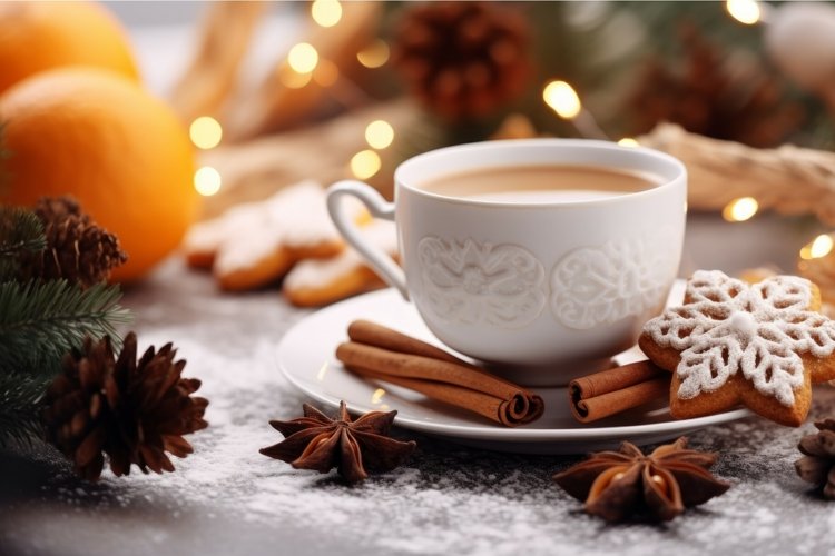 Christmas tea or coffee cup. Generate Ai