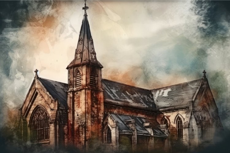 Church gothic watercolor building. Generate Ai example image 1